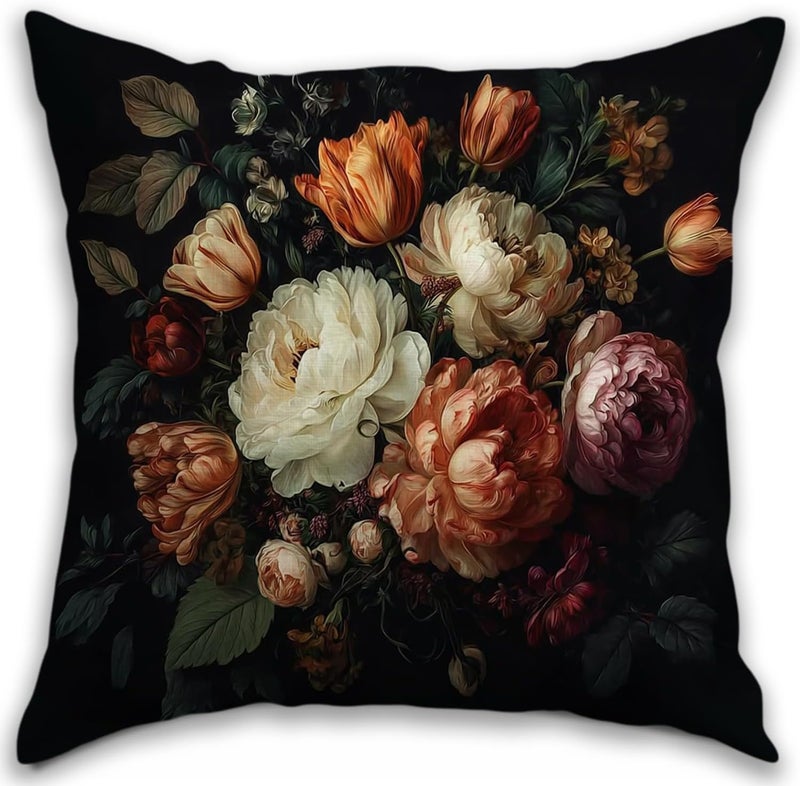 RBAFAO Vintage Floral Throw Pillow Covers, Vintage Flower Pattern Double Sided Cushion Cover, Indoor and Outdoor Home Art Decor Pillowcase for Sofa or Bedroom Decor 18x18inches (Black, 18x18inches) - Image 1
